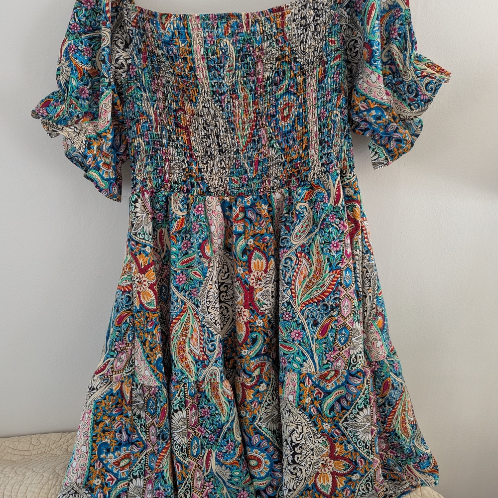 Multicolor Paisley Smocked Dress